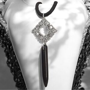 5 For $25💫Silver Floral Filigree Accent With a Black Spike Necklace